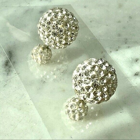Rhinestone Circular Geometric Crystal Ball Stud Circle Pave Earrings Art Deco - Picture 6 of 6